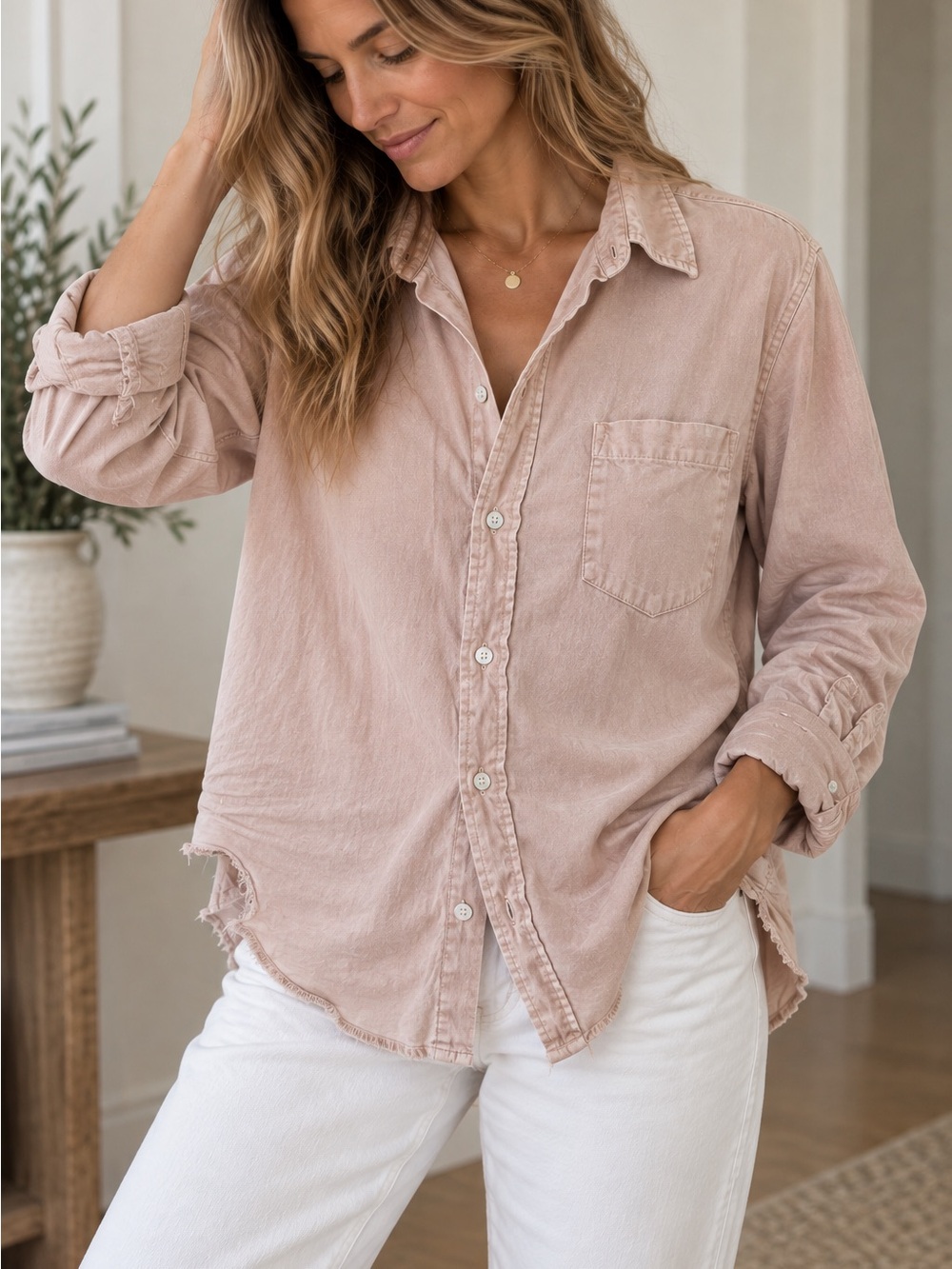 Frank & Eileen Eileen Famous Denim Shirt Rose Quartz Pink S
